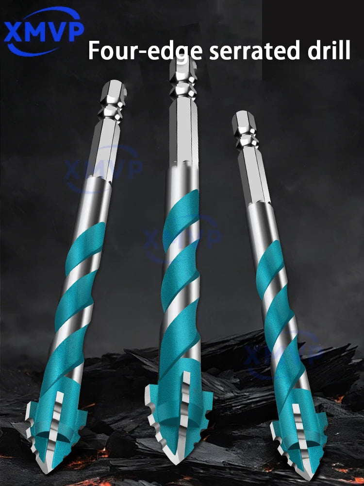 Four-edge serrated eccentric drill bit, high-hardness tile drilling, concrete Nemesis, super-hard special electric drill