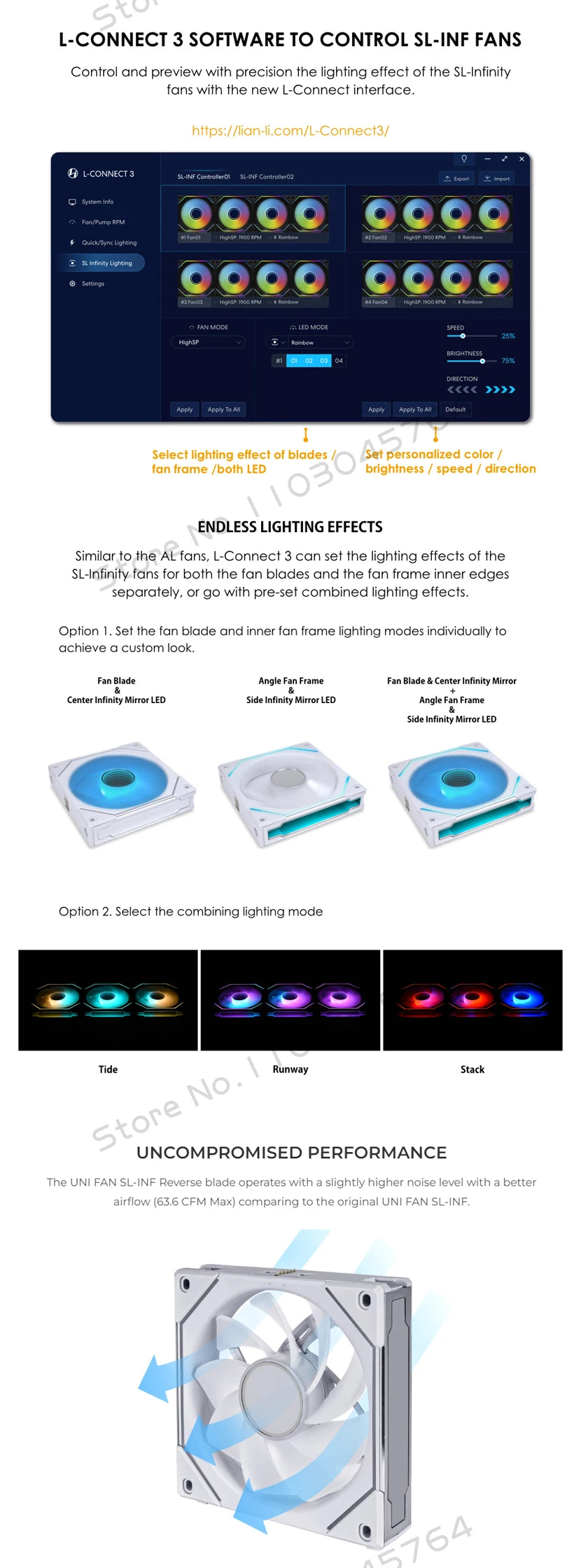 Lian Li Uni Fan SL-INF 120 Infinity Mirror Case Radiator Fan Cableless Gen.3th 12cm Watercooler Forward/ Reversed Blade