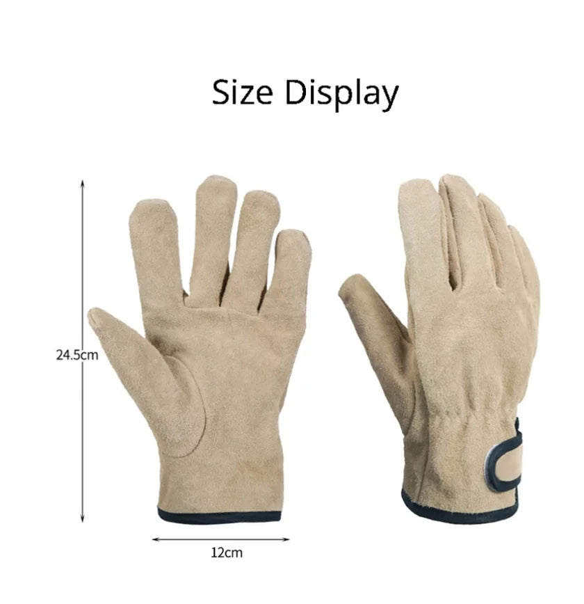 Leather Fire Resistant Heat Resistant Gloves Outdoor Barbecue Heat Resistant Wear Resistant Cooking Oven Gloves Two Layer