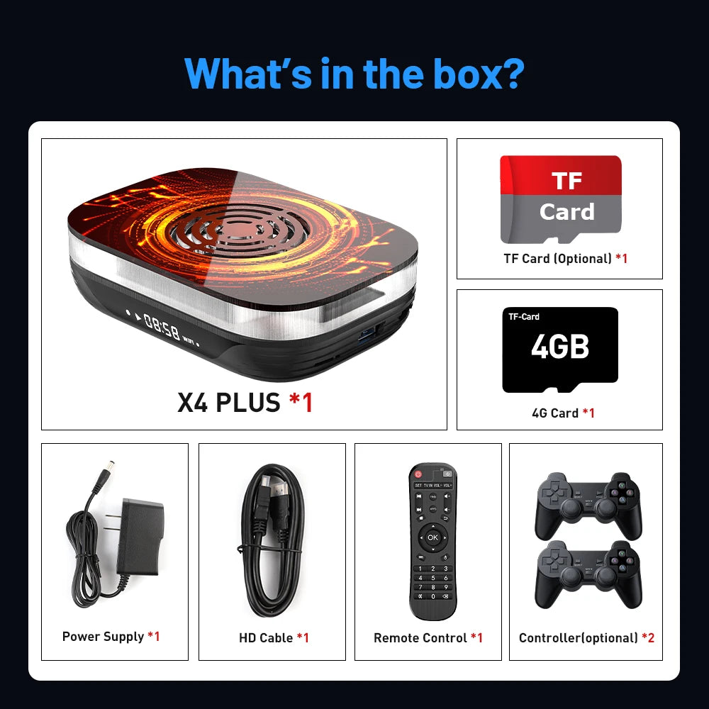 KINHANK Amlogic S905X4 Retro Video Game Console Super Console X4 Plus 90000 Game for 60+ Emulators Arcade/MAME/NAOMI 4K HD TVBox