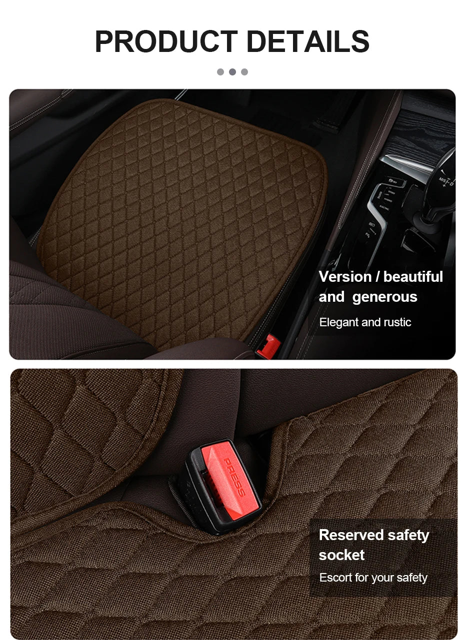 SEAMETAL 1Pc Flax Car Front Seat Cover Breathable Linen Car Seat Cushion Anti Slip Auto Chair Protector Universal for Sedan Suv