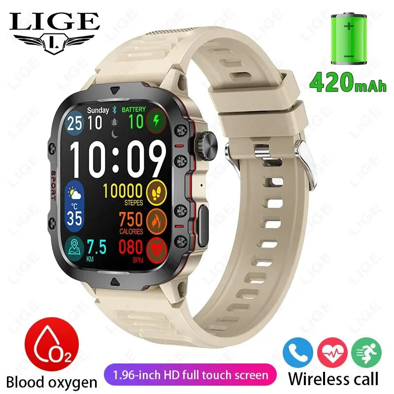 LIGE New Smart Watch 1.96 Inch Screen 420 MAh Bluetooth Call Voice Assistant Watch Sports Fitness Waterproof Smartwatch For Men