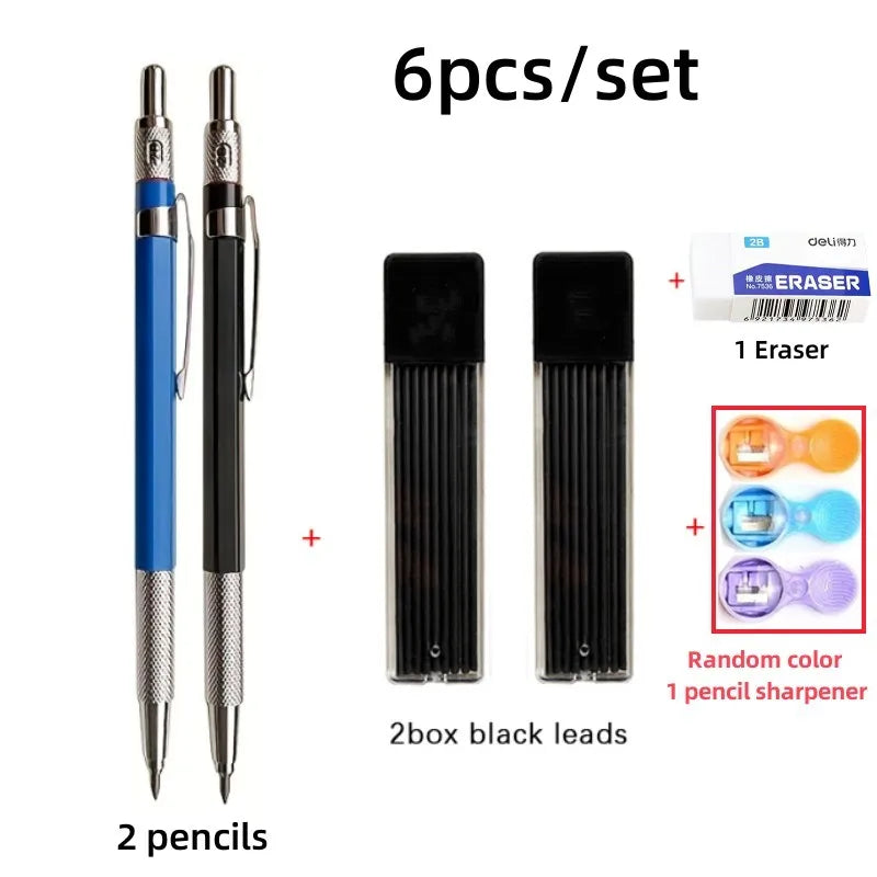 2.0mm Mechanical Pencil Set Black /Color Lead Refill 2B Automatic Pencil Art Sketch Painting Writing School Office Stationery