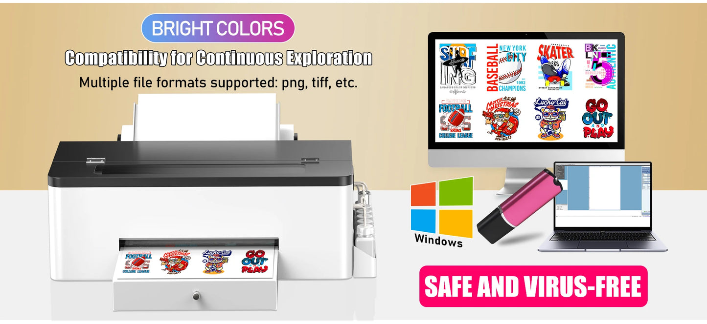 OYfame L1800 impresora dtf A3 Directly To Film dtf a3 textil printer for jeans hoodies clothes fabric tshirt printing machine A3