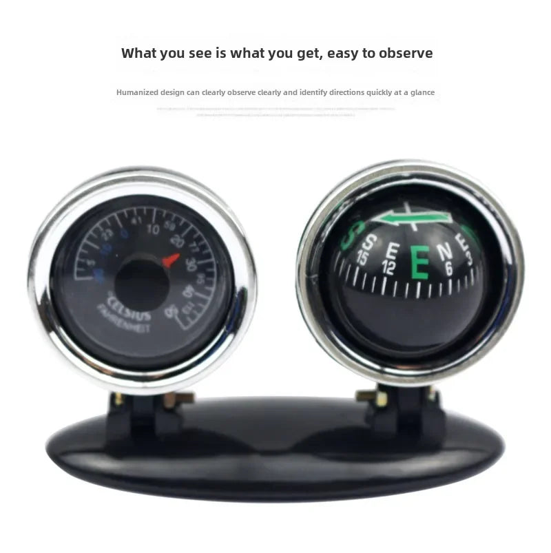Outdoor Outing Car Guide Ball Self-driving Tour Compass with Thermometer Car Interior Decoration Accessories