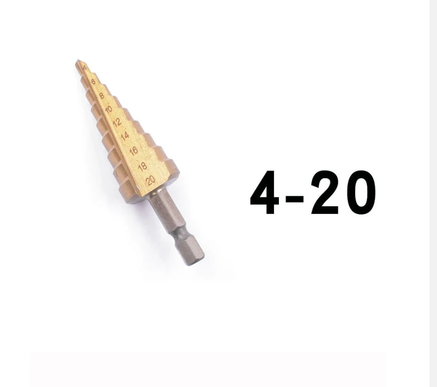 Hexagonal Handle Titanium Plated Ladder Drill Tower HSS Drill Bit 3-12/4-12/4-20/4-32mm Metal Wood Hole Cutter Cone Drilling