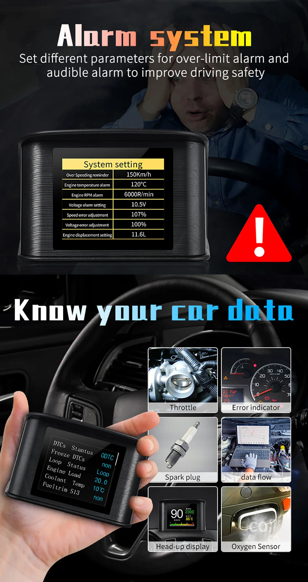 P10 Pro Head Up Display On-board Computer Car Digital OBD2 Mileage OBD Driving Computer Display Speedometer Temperature Gauge