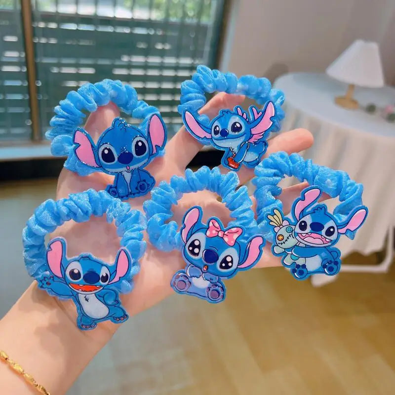Hot 10pcs Sale Disney Anime Stitch Hair Bands Kawaii Stitch Hairpin Cartoon Rubber Band Hair Accessoires Girl Gifts Toy Figure