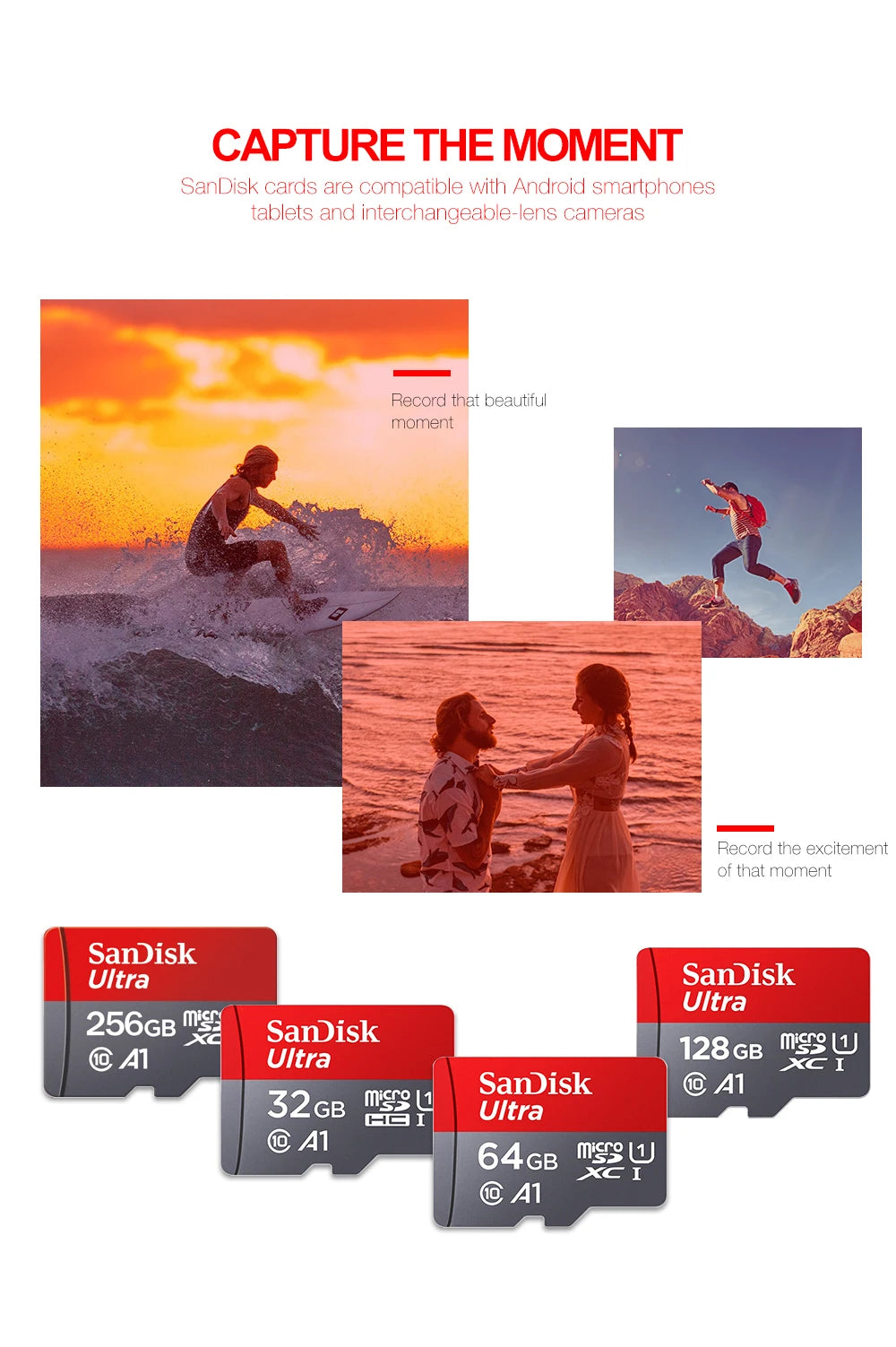 Sandisk Ultra A1 Micro SD Card 128GB Class 10 Flash TF Card 128GB Memory Card 128gb memoria disk for samrtphone + SD Adapter