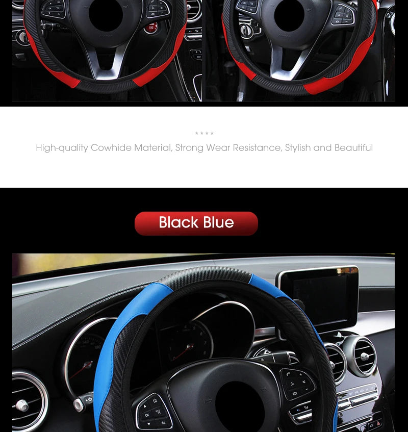 Car accessories Carbon Fiber PU Leather Steering Wheel Cover for Hyundai I10 Peugeot 2008 Dacia Sandero Stepway