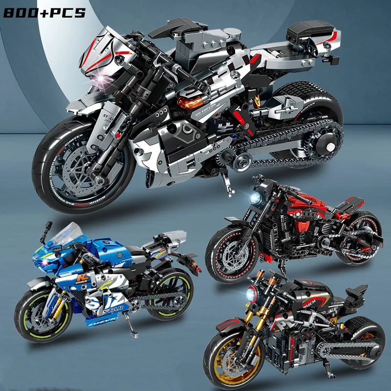 New 800+PCS High-Tech Classic Motorcycle Building Model Block City Racing ModelBuilding Block Set Brick Toys Gifts For Children