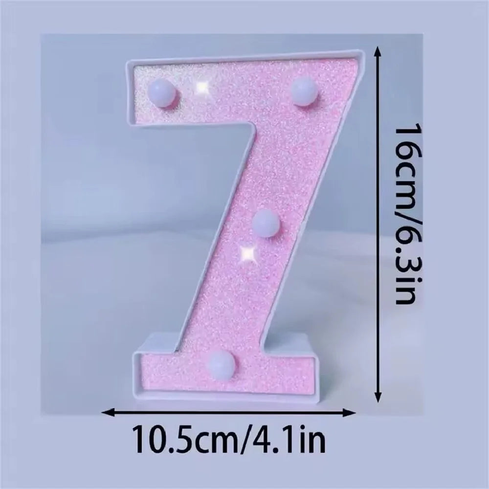 1PC 16cm LED Letter&Number Lights For Wedding,Proposal,Birthday,Party,Photo Props,Battery Powered Pink Glitter Decorative Lights