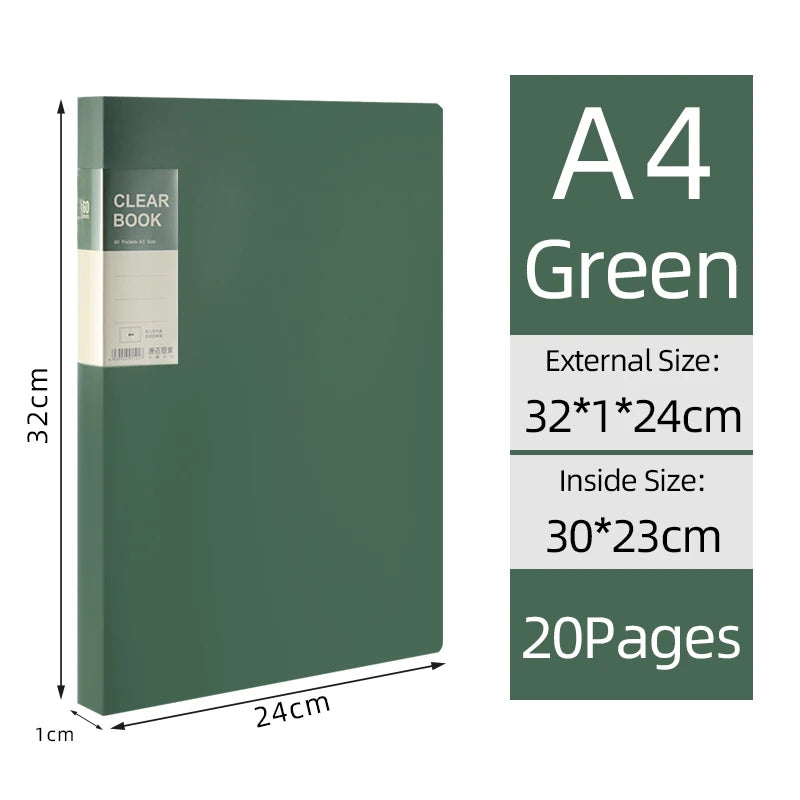 KOBEST 20/30/40/60 Pages A4 Side Transparent Thickening Folder High Quality Multi-layer File Cover Office School Supplies