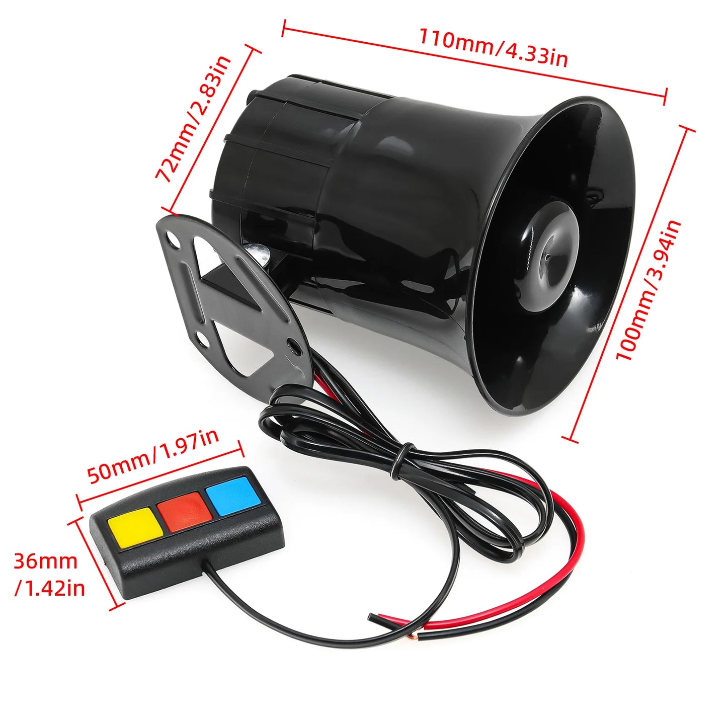 Universal 3-Tone Sounds Siren Horn Car Loud Horn 110dB Sound Motorcycle Warning Alarm Police Fire Siren Speaker Outdoor 20W