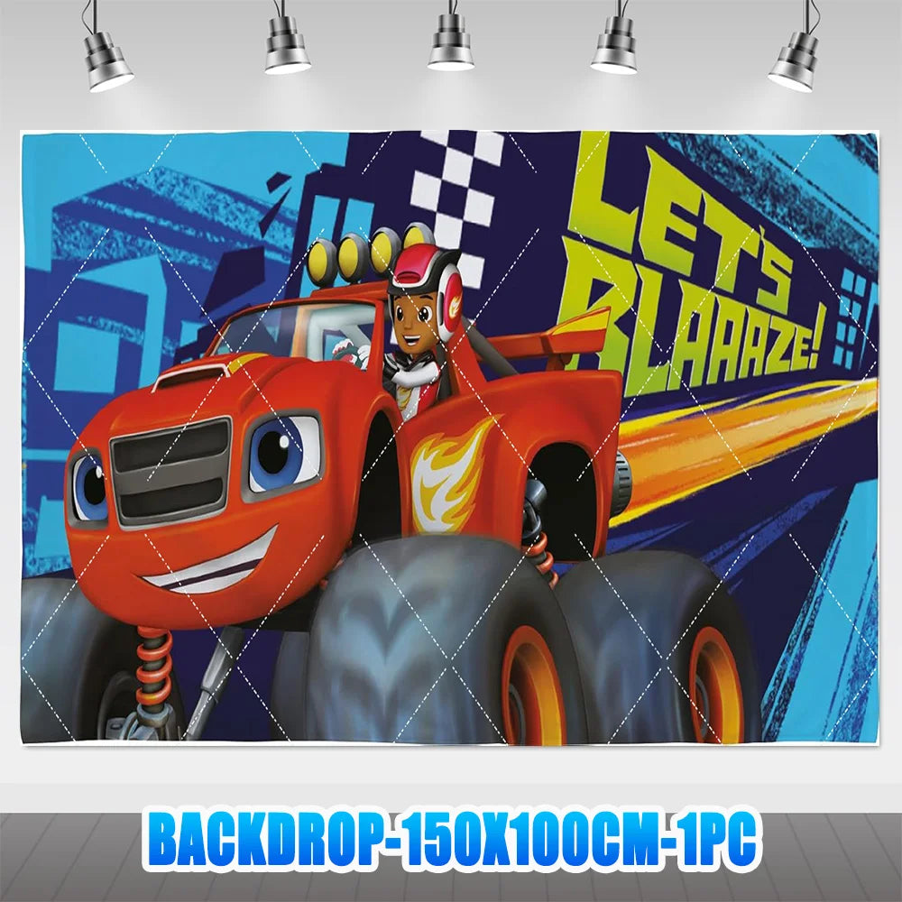 Blaze Monster Machines Theme Birthday Party Supplies Decor Cartoon Truck Balloon Banner Backdrops Cupcake Topper for Kids Gifts