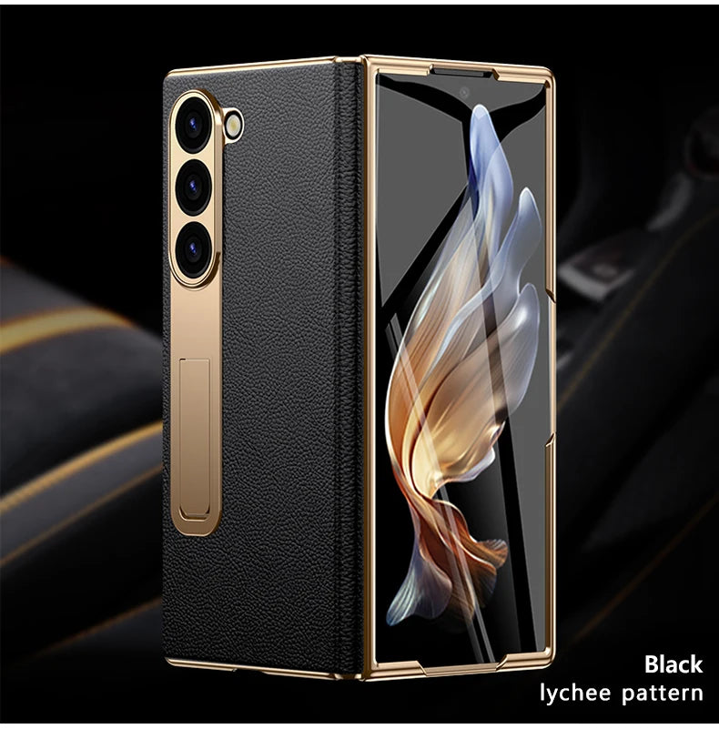 For Samsung Z Fold 7 6 5 4 3 Genuine leather Magnetic Hinge Full protective phone Case holder Kickstand fold6 Shockproof Cover