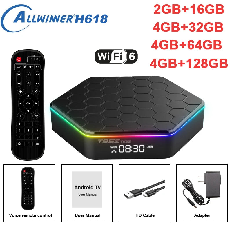 T95Z plus Android 12 Smart TV Box 8K Allwinner H618 BT5.0 WiFi 6 Stream Media Player Multi 16GB/32GB/64GB/128GB ROM Set Top Box