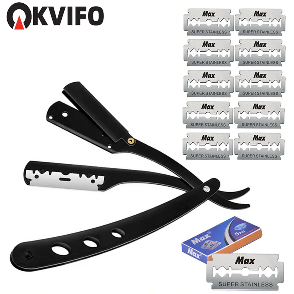 ( 1 Holder+10/20 Blades )Straight shaver arm, men's folding manual shaver, men's shaver, razor sharp blade barber shop razor