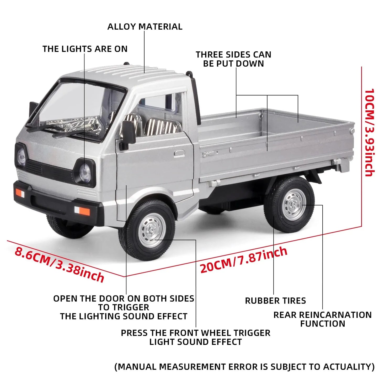 1:24 Truck Model Toys for 3 4 5 6 7 Year Old Boys Off-Road Pickup Toy Trucks for Boys Age 3-5 Diecast Metal Trucks with Light