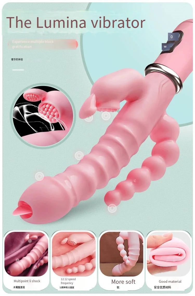 LicklIp 3 In 1 Dildo Rabbit Vibrator Tongue Licking Double Rod Masturbation Anal Clit Vibrator Sex Toys for Women