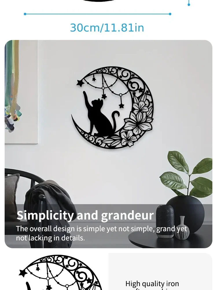 Moon Black Cat Silhouette Wall Hanging Crafts Simple Iron Wall Decoration Art Wall Decoration Garden Living Room Wall Decoration