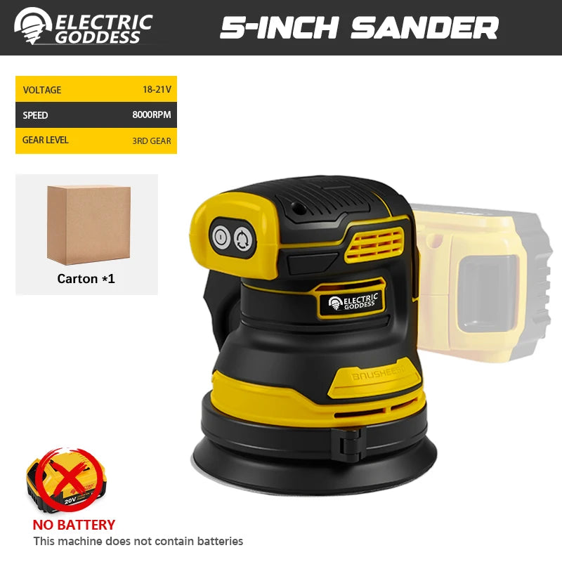 Electric Goddess Brushless Sander Disc 8000rpm For Dewalt 20V Battery Cordless Woodworking Sanding Putty Polishing Power Tool 