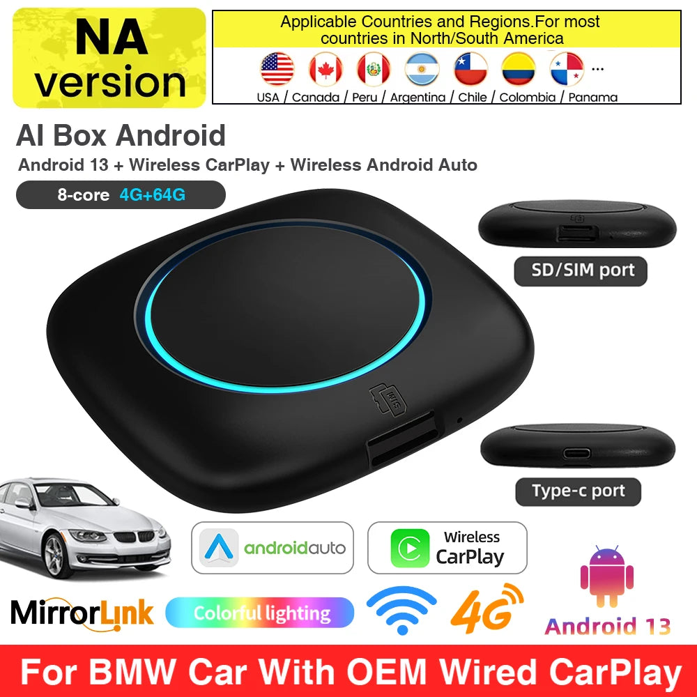 Wireless CarPlay for BMW ID6 ID7 ID8 ID9 OEM Wired to Wireless Android Auto AI Box Intelligent System Android 13 4+64GB 8+256GB