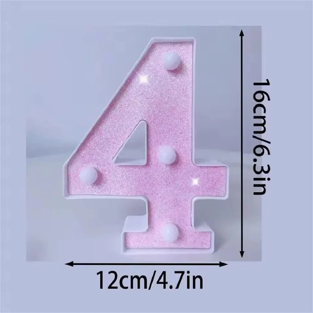 1PC 16cm LED Letter&Number Lights For Wedding,Proposal,Birthday,Party,Photo Props,Battery Powered Pink Glitter Decorative Lights