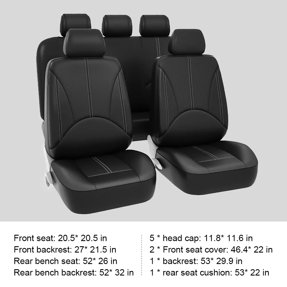 9pcs/Set Car Seat Covers Universal PU Leather Black Seat Protector Covers Full Set Four Seasons Automobile Interior Accessories