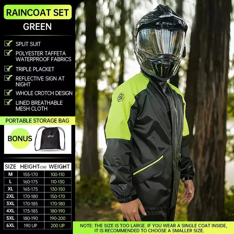 Star Field Knight Black-grey Motorcycle Raincoat Rainpants Suit Waterproof Inner Mesh Breathable Men Women Riding Gears 2Pcs/set