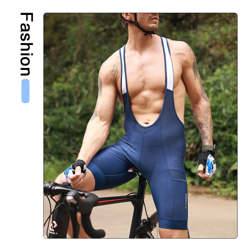 X-TIGER Blue Pro Men's Cycling Bib Shorts Bretelle Cyclist MTB Road Tights Bicycle Clothing ST-MULTI Cushion For 7 Hours Riding