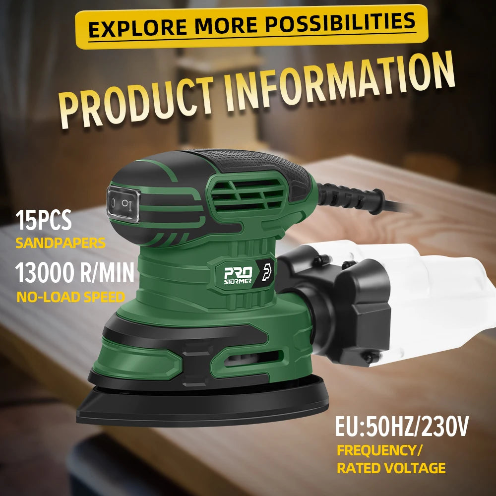 230V Random Orbital 240W Electric Detail Sander Machine Strong Dust Collection 15Pcs Sandpapers olishing Tool PROSTORMER