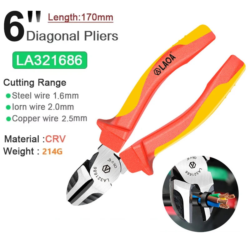 LAOA VDE Wire Cutters 6'' 7'' 8'' Insulated Combination Diagonal Needle Nose Pliers Electrician Tool High Voltage Resistance