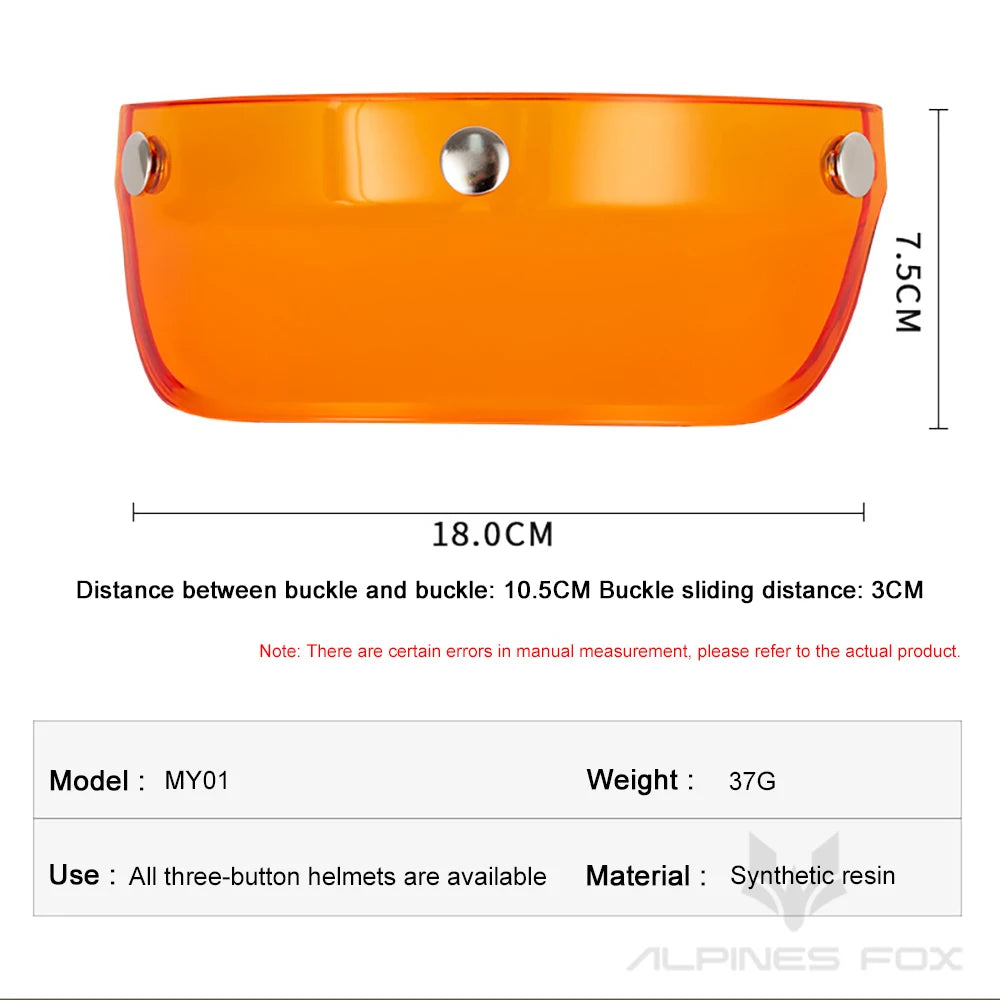 Motorcycle Helmet Sun Shade Protector 3 Snap-Button Retro Open Face Flip Up Down Shield Visor Modified Parts 7.08 X 2.95 In