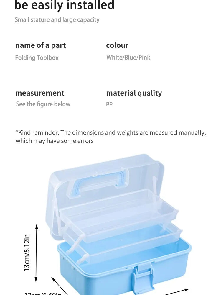 Three-layer Transparent Plastic Craft Storage Box, Sewing Storage Box, Folding Tool Box, Art Student Miscellaneous Storage Box