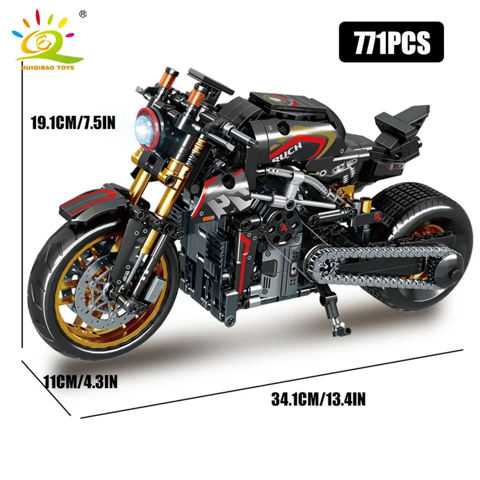 New 800+PCS High-Tech Classic Motorcycle Building Model Block City Racing ModelBuilding Block Set Brick Toys Gifts For Children