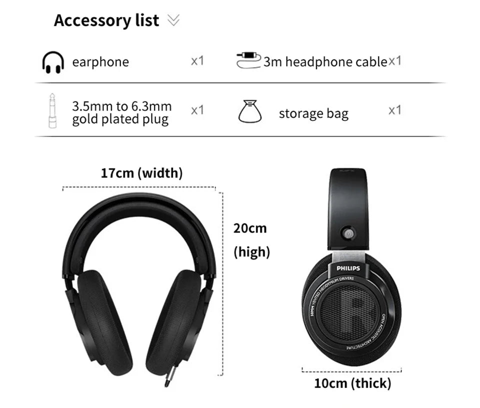 Philips SHP9500 Headphone HiFi Stereo Wired Earphone Computer Online Learning Earbuds Esports Game 3.5mm 6.3mm Universal Headset
