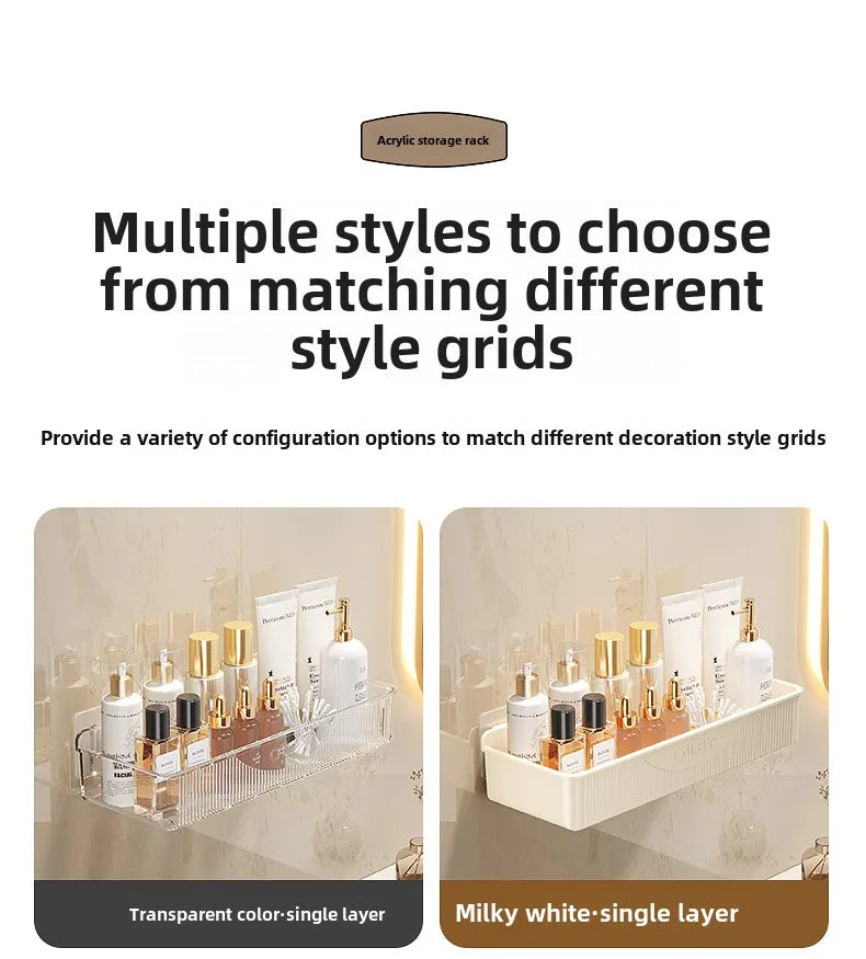 Wall mounted cosmetic and skincare storage rack for bathroom no need for drilling Multi functional kitchebathroom storage rackra