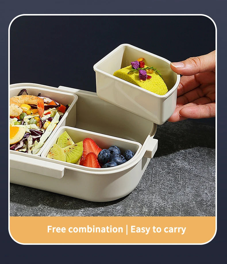 WORTHBUY Portable Plastic Bento Lunch Box With 3 Removable Compartment Leak-proof Microwave Salad Food Container For Kids School