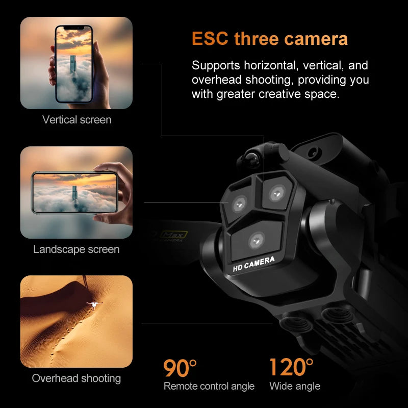 New K10 Max RC Drone 8K Professional Triple Camera Optical Flow Obstacle Avoidance Gesture Photography Foldable Quadcopter Toys