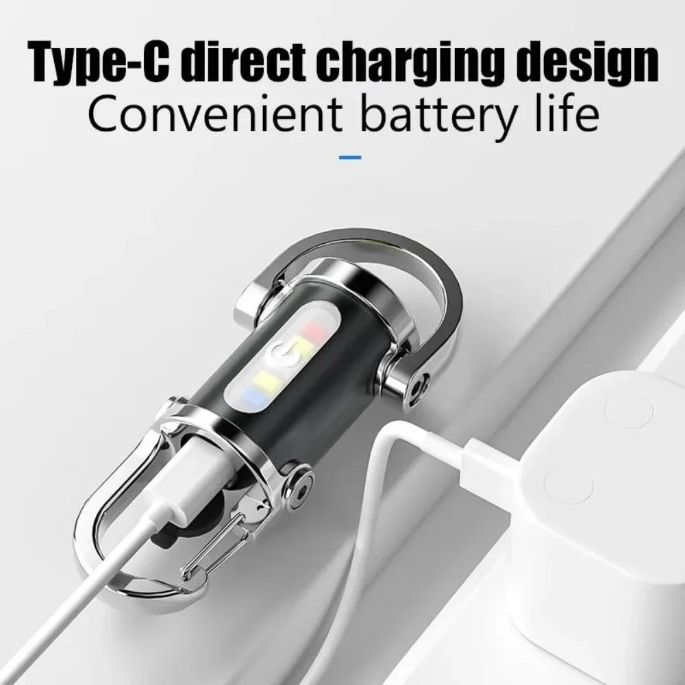 Rechargeable Keychain Flashlights Multifunction COB Work Light 6 Modes Emergency Keychain Light for Walking Searching Hiking