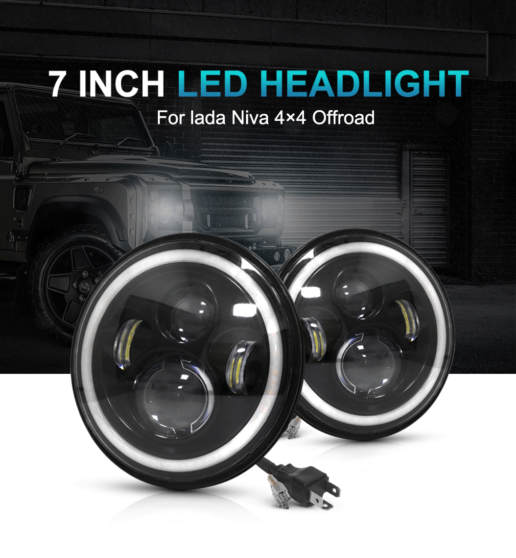 2pcs Car 7" Led Headlight Hi/Low H4 Halo Angle Eyes For Urban Harley BMW Jeep JK 4x4 Suzuki Samurai Jeep Wrangler Off Road