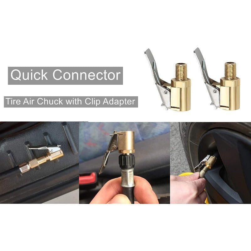 Tire Air Chuck With Clip Adapter Brass Locking Tire Inflator Nozzle Adapter Suitable For Vehicle Inflation Pump Connection