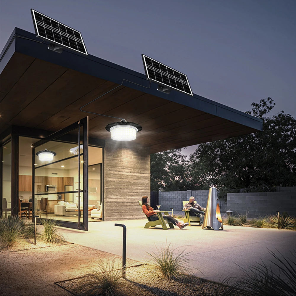 Outdoor Solar Pendant Light with Motion Sensor Solar Light 5 Modes with Remote Control 360° Wide Angle Lighting