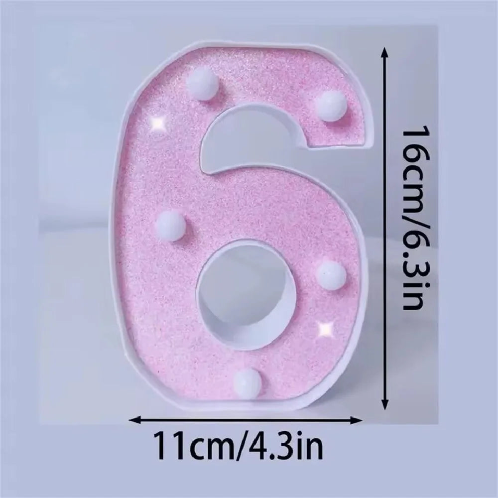 1PC 16cm LED Letter&Number Lights For Wedding,Proposal,Birthday,Party,Photo Props,Battery Powered Pink Glitter Decorative Lights
