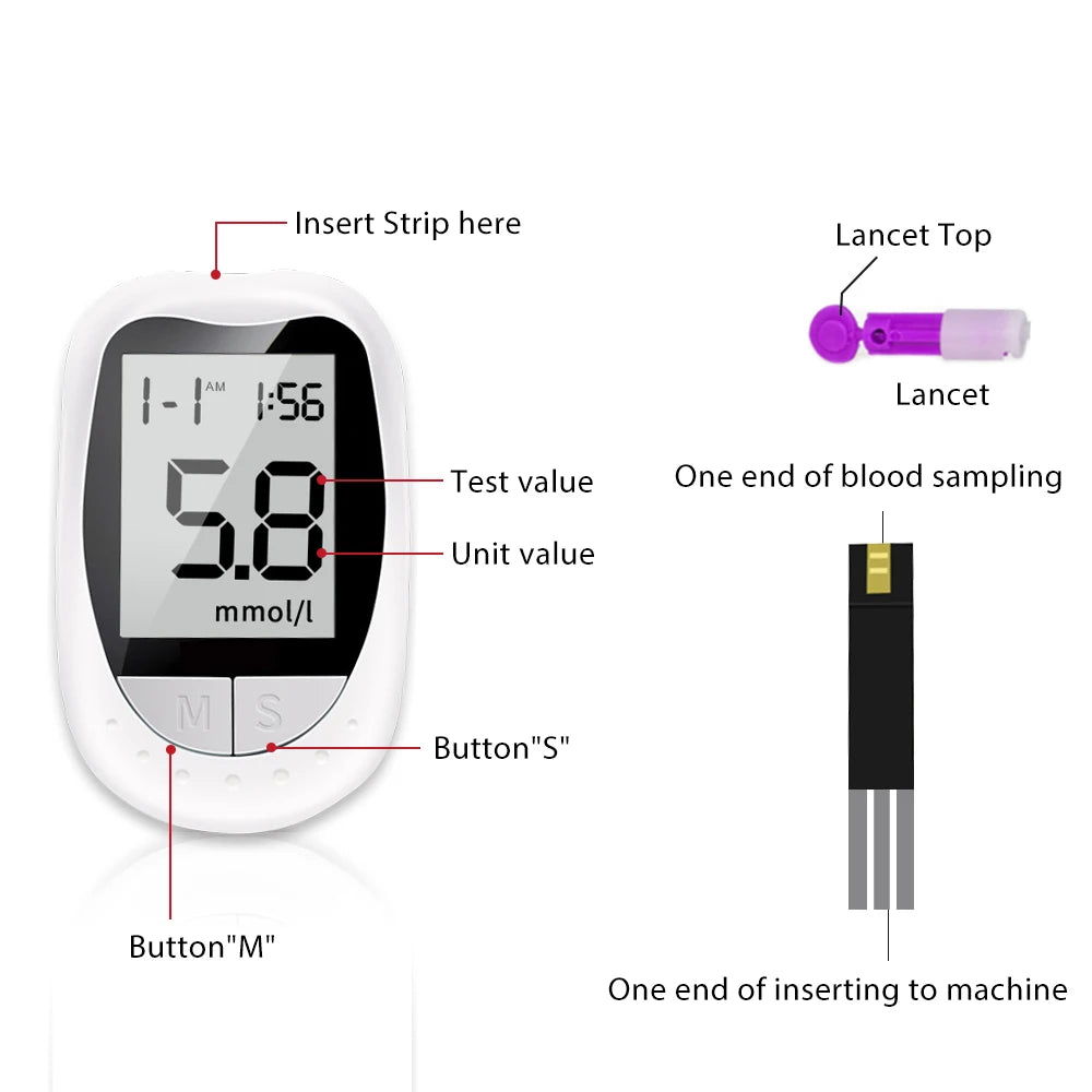 AJC Blood Glucose Meter Glucometer Kit Code Free Diabetes Test 50/100pcs Strips With Lancets Medical Blood Sugar Mg/mmol