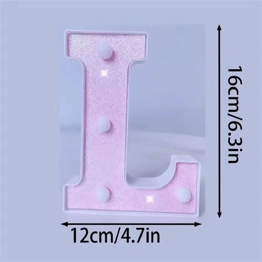 1PC 16cm LED Letter&Number Lights For Wedding,Proposal,Birthday,Party,Photo Props,Battery Powered Pink Glitter Decorative Lights