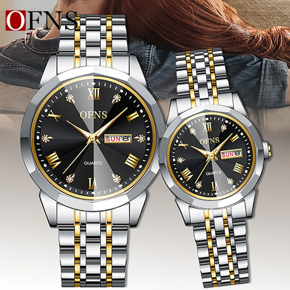 OFNS Top Brand Luxury Couple Watches Waterproof Luminous Stainless Ste NairoMarket