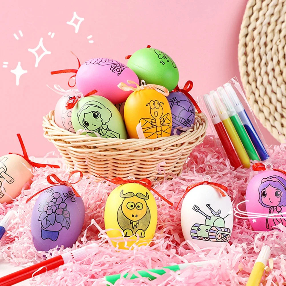 12Pcs Easter Egg Tree Pedant Foam Eggs Hanging Ornaments Easter Home Decoration 2024 Holiday Party Supplies Kids Gifts