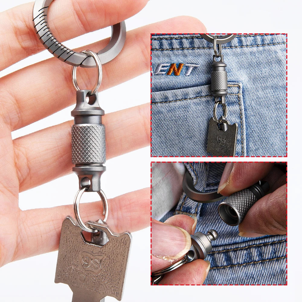 EDC Titanium Alloy Keychain Quick Release Buckle 360 ° Rotation Mini Portable Connector Tool With Stainless Steel Keyring